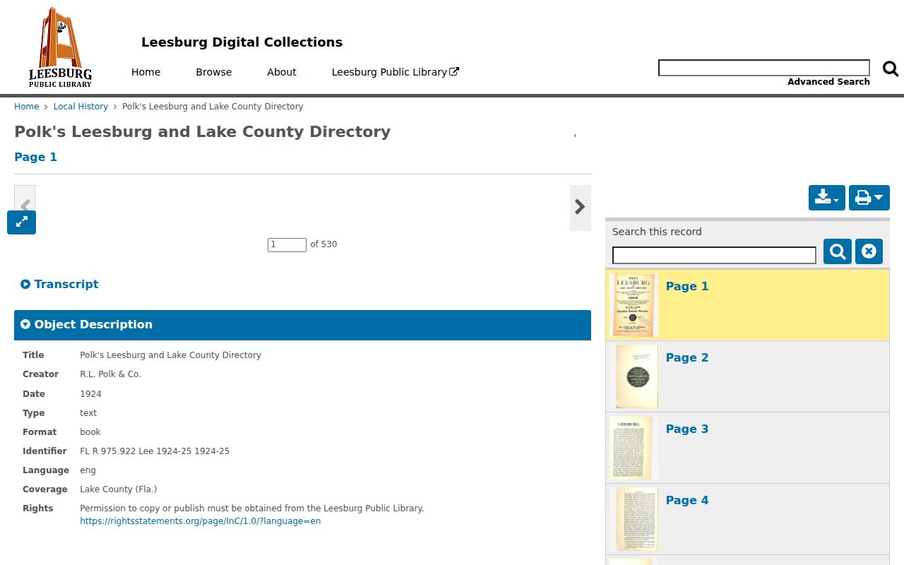 Lake County city directory digitized 1924-25 Polk volume