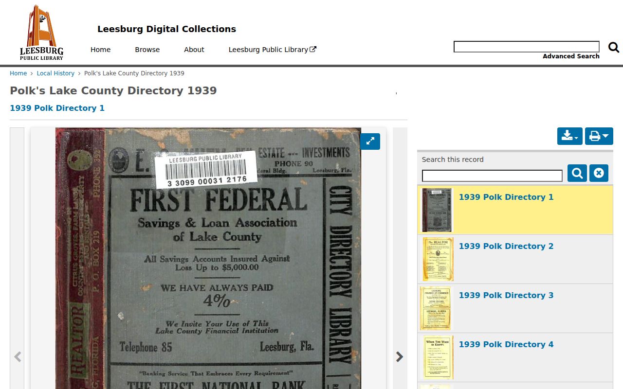 Lake County city directory digitized 1939 Polk collection