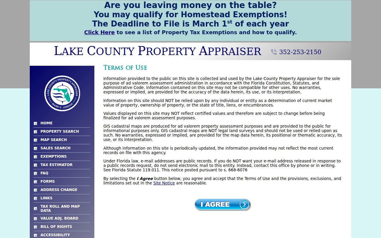Lake County Property Appraiser LC PARS search screen
