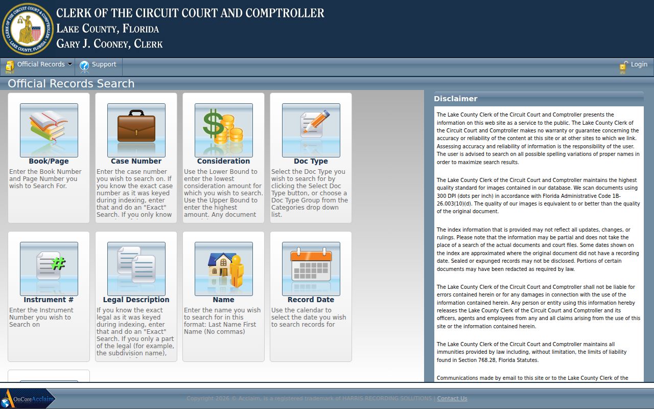 Lake County Clerk Official Records name and document search