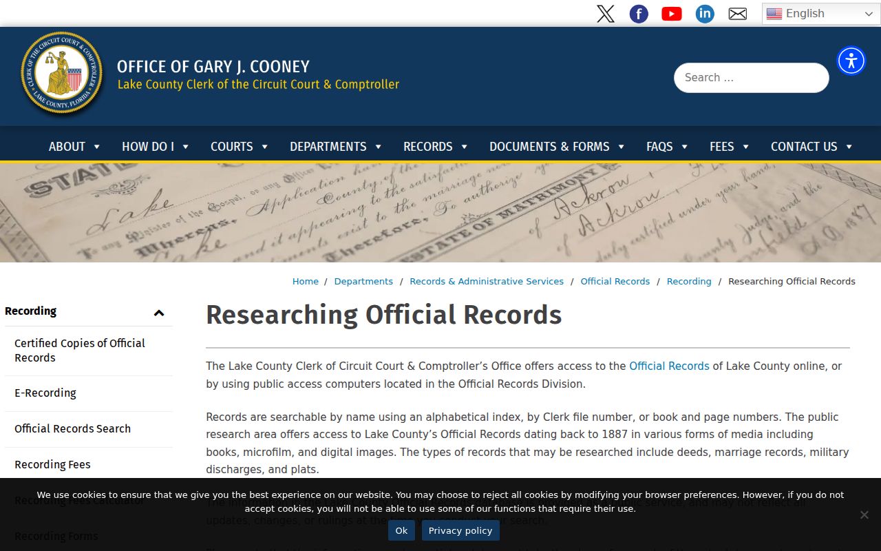 Lake County Clerk Official Records historical book coverage for previous residents research