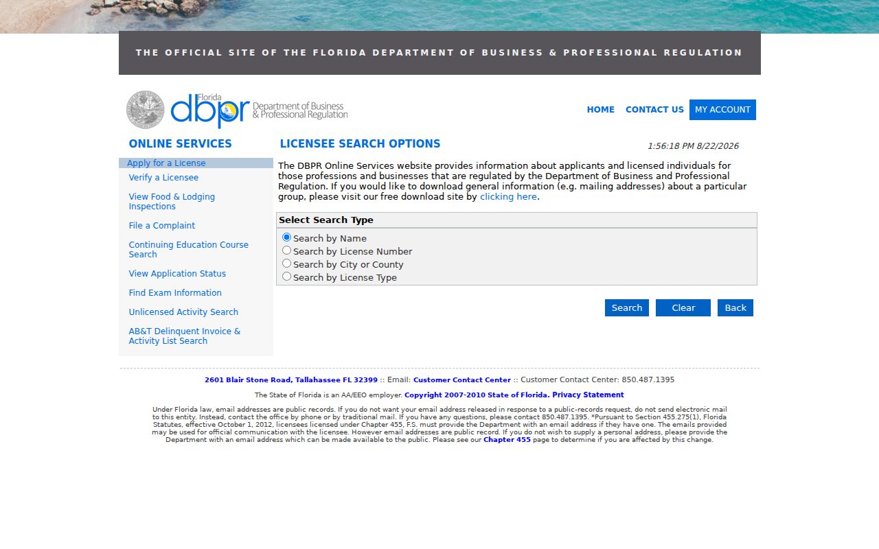 Lake County resident lookup Florida professional license search