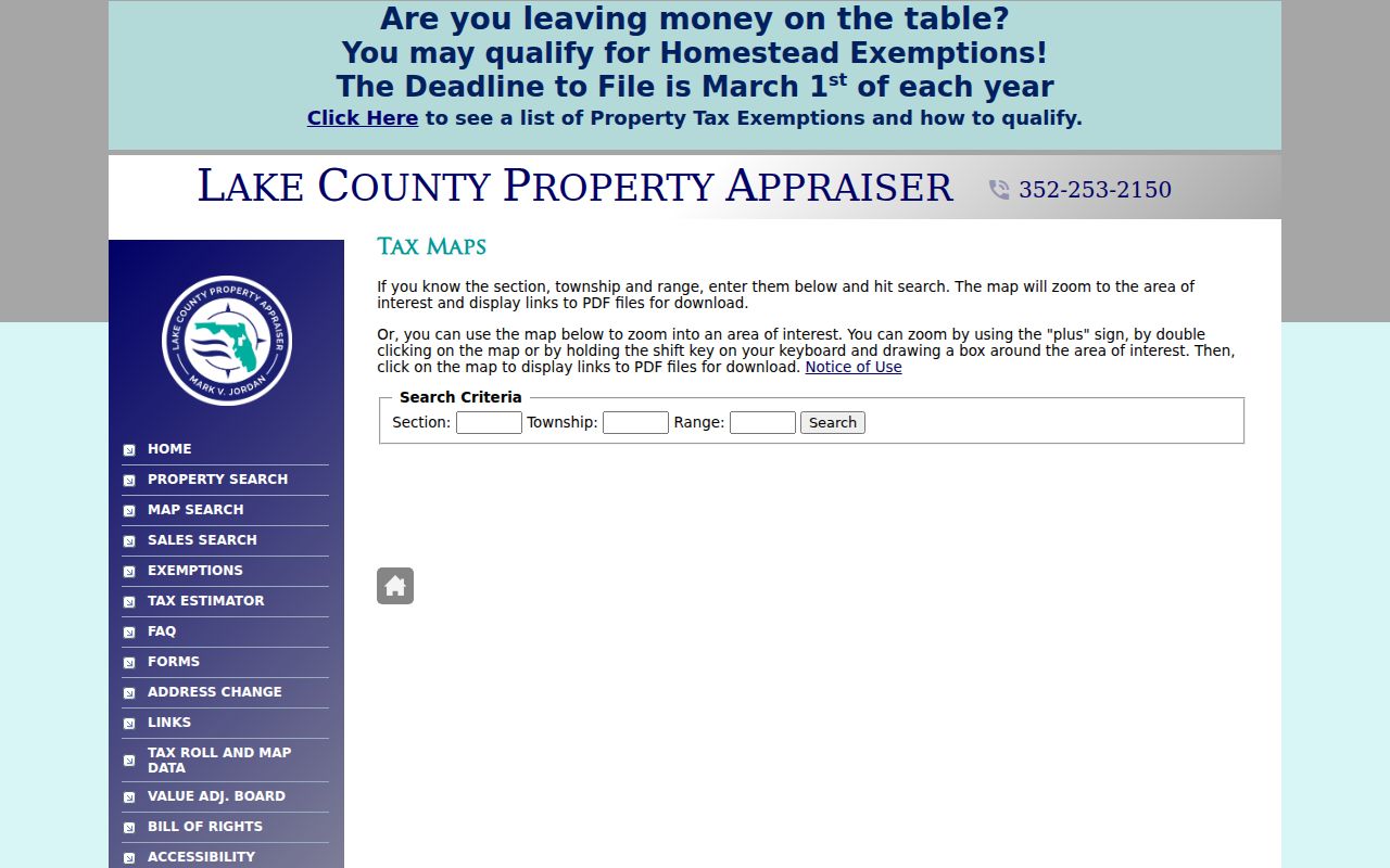 Lake County street directory section township and range tax map lookup